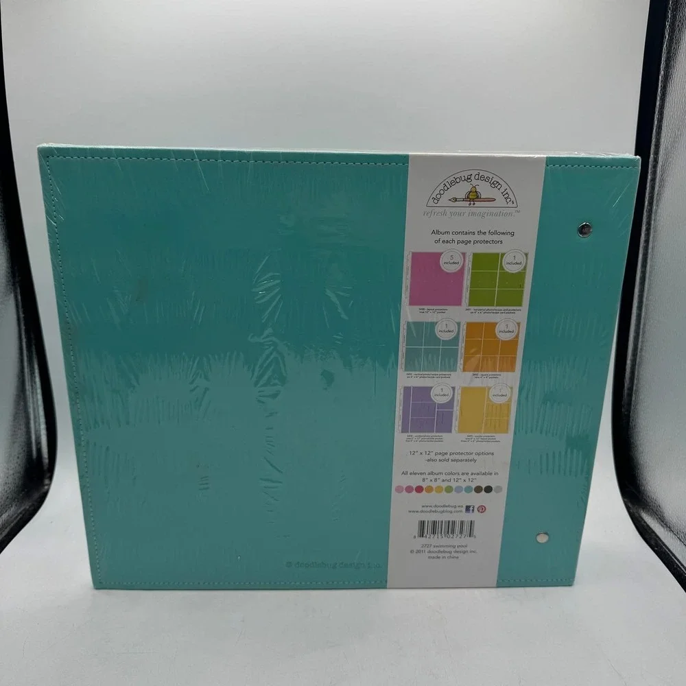 Doodlebug Design Storybook Album 12x12 Faux Leather Scrapbook Swimming Pool Blue